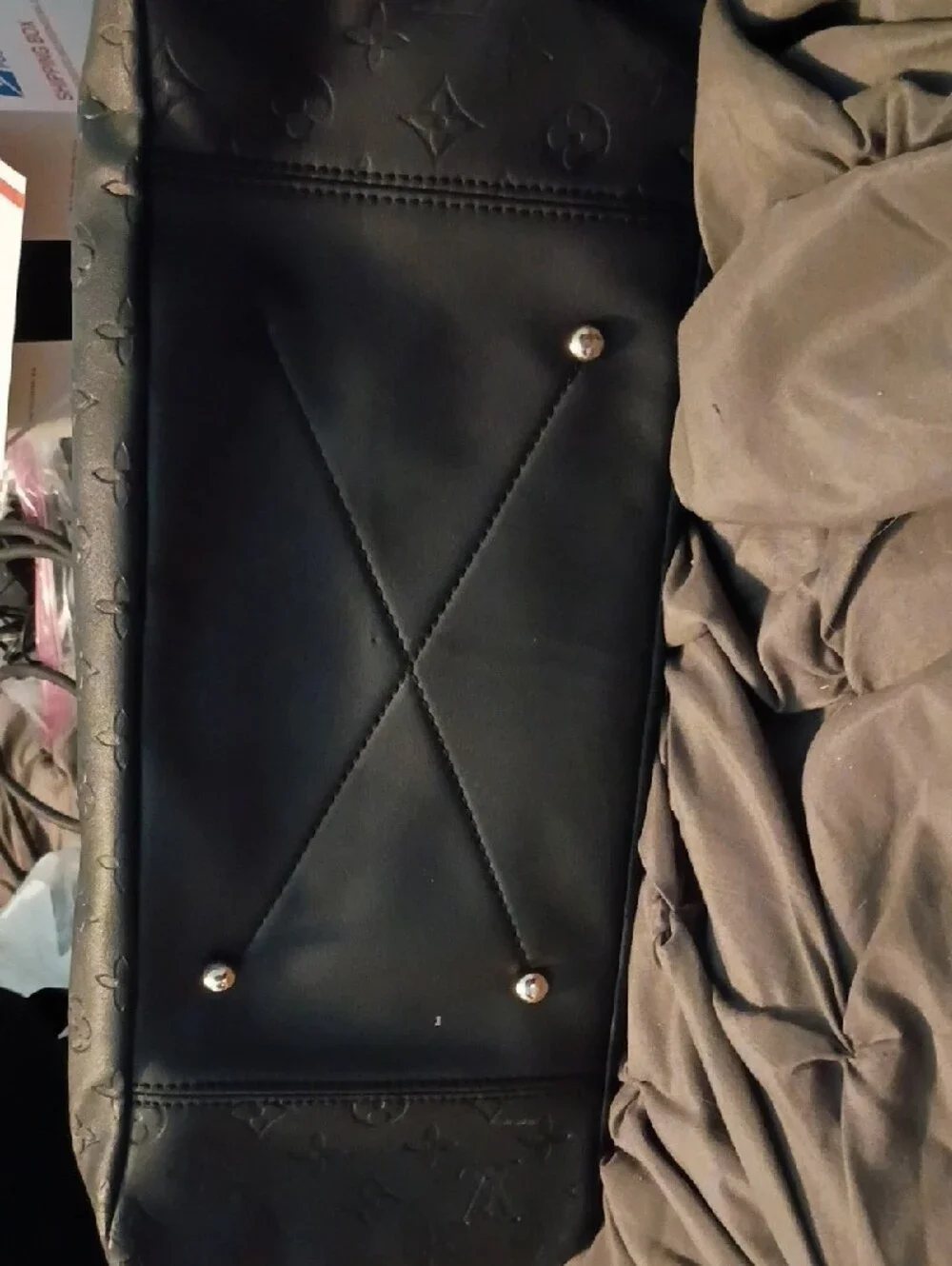 Louis Vuitton Black Embossed Monogram Shoulder Bag with Gold Hardware
